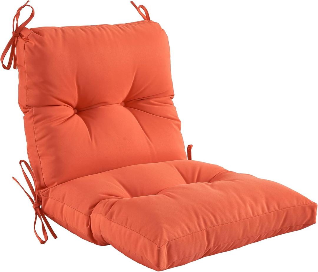 Outdoor Indoor Seat/Back Chair Tufted Cushion,All-Weather Patio Chair Cushion with Ties,for Patio Furniture,Orange
