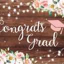 Funnytree 82" x 59" Congrats Grad Backdrop Flower Wood Board Class of 2026 Graduation Background College Prom Party Event Decor Banner Portrait Photobooth Cake Table Selfie Prop Studio Photography, 82 x 59 in