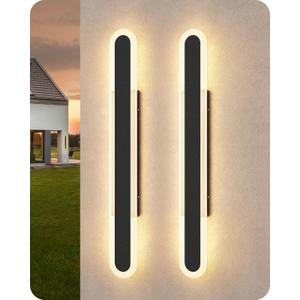 EDISHINE 2 Pack 39.4'' LED Outdoor Wall Lights, Dimmable Modern Exterior Light Fixtures, 3CCT Long Oval Outdoor Wall Sconce, IP65 Waterproof Outside Wall Light for Porch, Hallway, Garage, Black