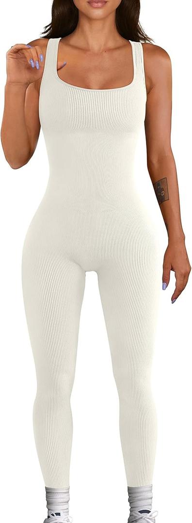 Women Workout Seamless Jumpsuit Yoga Ribbed Bodycon One Piece Tank Top Leggings Romper (X-Large, 02beige) Women Workout Seamless Jumpsuit Yoga Ribbed Bodycon One Piece Tank Top Leggings Romper (X-Large, 02beige)