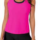 Aleumdr Womens Athletic 3 Piece Tankini Swimsuits with Shorts Swim Tank Tops with Sports Bra and Boyshorts Bathing Suits (Rose, Large)