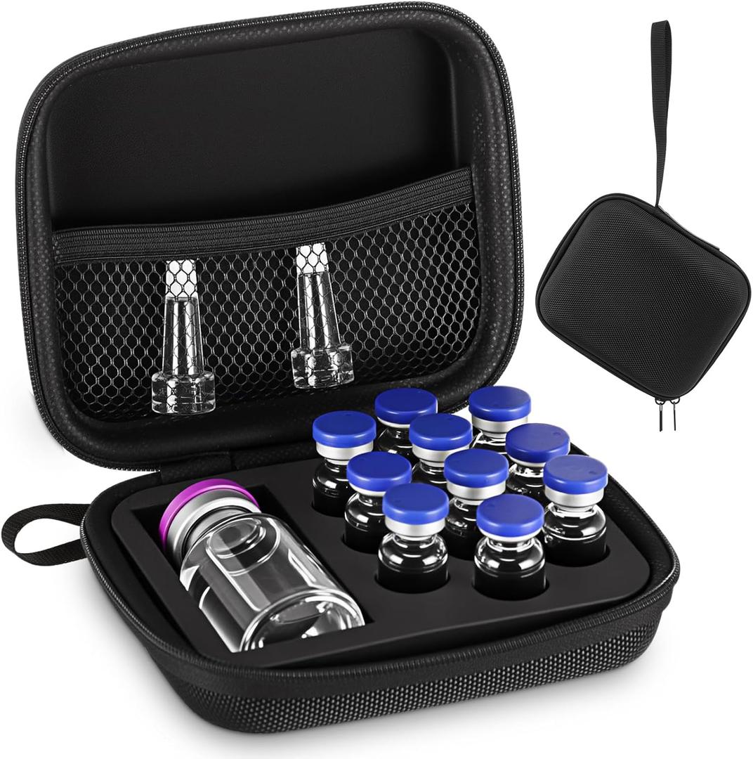 Peptide Case, Bac Water for Peptides, Glp1, Peptide Case for Fridge, 3ml Vial Storage Cases, Insulin Vial Holder, Fridge Freezer Travel, Only Box (Black,Sponge,1x30ml+10x3m L)