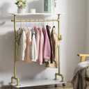 Child Clothing Rack, Kids Garment Rack Dress-up Closet, Rolling Pipe Open Clothes Rack with Storage Shelf, Industrial Wood Metal Clothes Organizer (two tiers one hanging rod kids garment rack)