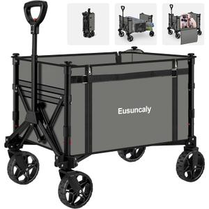 Collapsible Wagon with Wheels, Wagons Carts Foldable, Heavy Duty Folding Utility Cart for Grocery, Camping, Shopping, Sports, Garden, Fishing, Grey (Gray)
