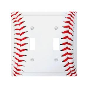Baseball Sports Light Switch Cover Decorative 2 Gang Double Toggle Cool Red White Wall Plate Outlet Covers Electrical Switchplate for Bathroom Bedroom Decor 5 * 4.9