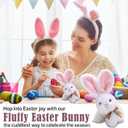 Fluffy Easter Bunny Stuffed Animal with Bow Plush Bunny Toy Cute Huggable Rabbit for Kids & Adults on Easter 6-inch (White)