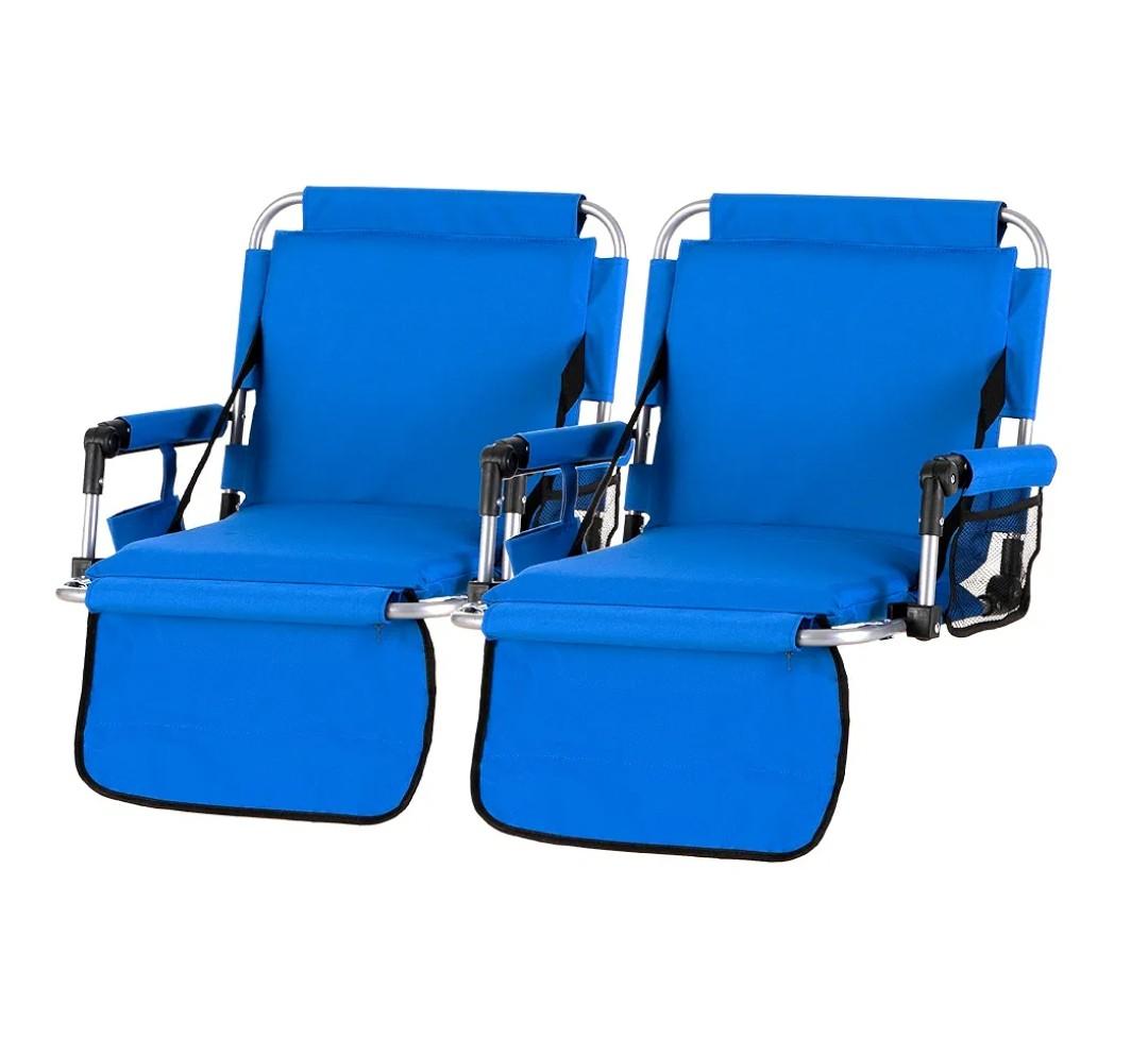 GREEN PARTY Stadium Seat for Bleachers Portable Outdoor Floor Folding Stadium Chair with Armrest, Back Support, Cup Holder, Mesh Bag and Hide Hooks