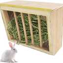 kathson Rabbit Hay Feeder Rack Wooden Food Feeding Manger Bunny Grass Holder Small Animals Less Wasted Food Dispenser for Rabbits Guinea Pig Chinchilla Hamster