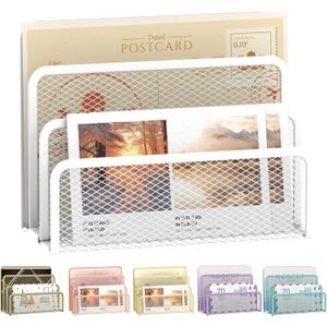 SUPEASY Mail Organizer for Desk, Mesh Metal Mail Holder Countertop with 3-Slot, Letter Sorter File Holder, Office Envelope Organizer for Mails (White)