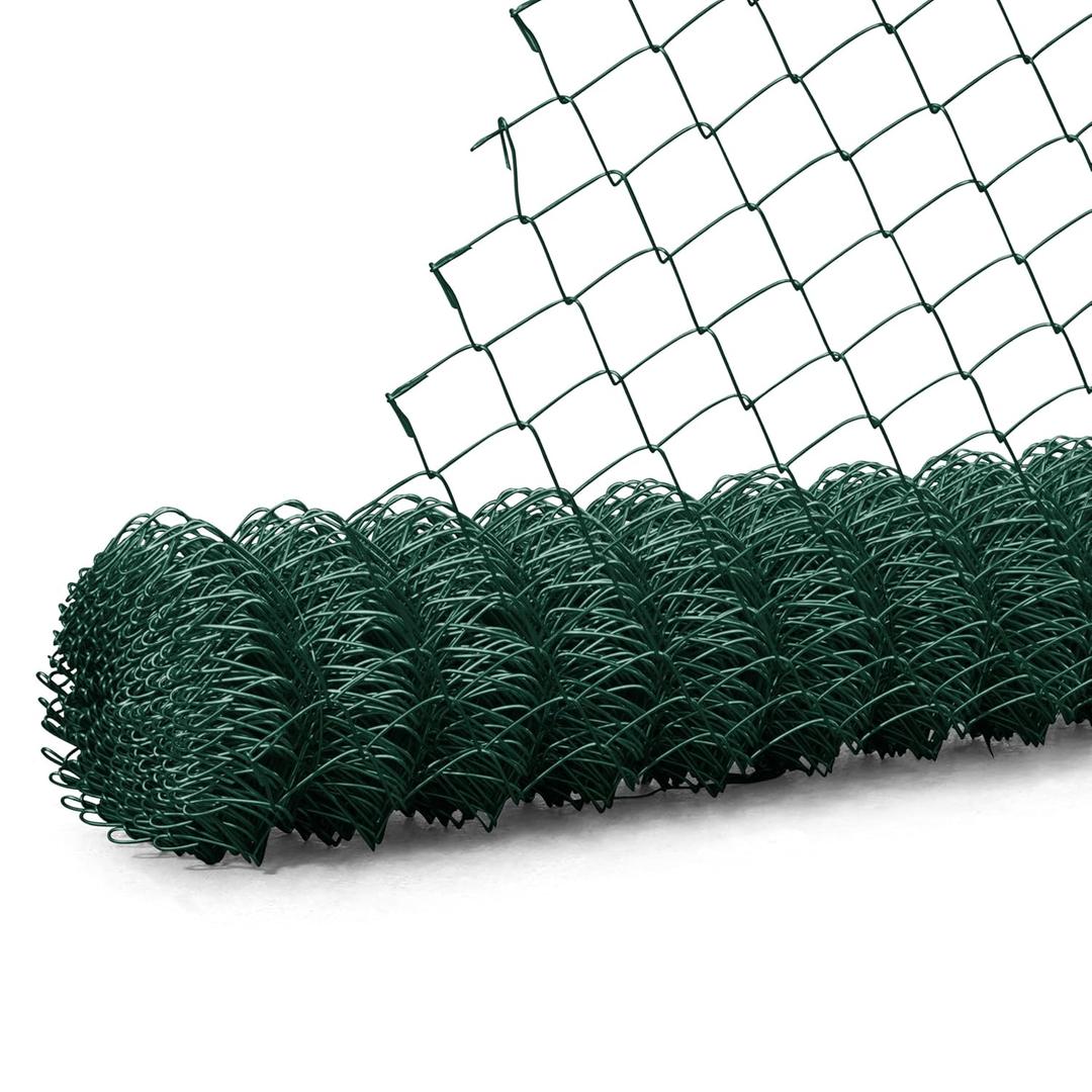 Fencer Wire 9 Gauge Green Vinyl Coated Galvanized Steel Chain Link Fence Fabric, Diamond Mesh Size 2-3/8 Inch, Galvanized Fencing Wire Roll for Garden and Animals Enclosure (4ft. x 50ft.)