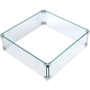 Fire Pit Wind Guard, 17.5 Square Fire Pit Glass Wind Guard Made of Clear Tempered Glass, Set with Assembly Instructions, Screwdriver, Easy to Install