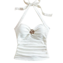 SOLY HUX Women's V Neck Halter Tops Open Back Y2k Ruched Floral Metal Summer Going Out Cami Tops MEDIUM