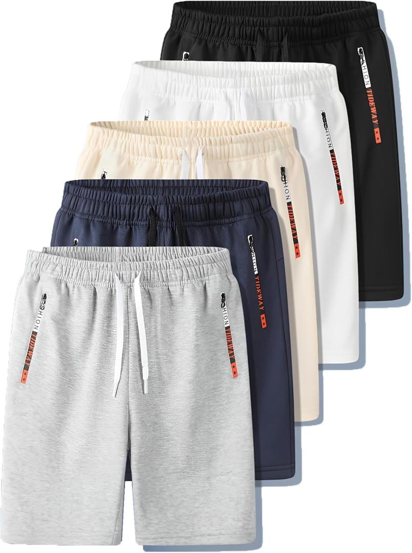 5 Pack Boys Athletic Shorts Quick Dry Basketball Shorts Lightweight with Pockets and Drawstring for Youth Kids (7-8 Years)