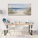 XXMWallArt FC3750 Sandy Beach Wall Art Canvas Print Wall Art Seascape Blue Print Painting Abstract Coastal Picture Modern Ocean Artwork for Living Room Bedroom Bathroom Office Wall Decor, 40"L x 20"W