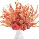 6 Pcs 19.6" Artificial Thanksgiving Pumpkin Picks Autumn Harvest Floral Pumpkin Stems Fall Table Centerpieces for Thanksgiving Wedding Home Table Vase Decor(Eucalyptus)