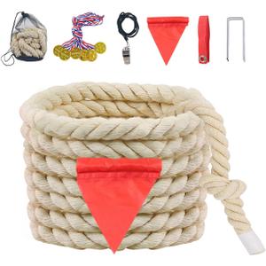 Tug of War Rope for Kids and Adults, Natural Twisted Cotton Rope, Outdoor Games Set Perfect for Carnival Team Building Activities, Field Day Family Reunion Birthday Party Game, Outside Yard Lawn Games