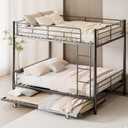 Full Over Full Bunk Bed with Trundle, Heavy Duty Metal Bed Frame with Full-Length Guardrails & Ladder, 3-in-1 Convertible Full Bunk Bed, Noise-Free, No Box Spring Needed, Black