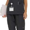 Nautica Women's Scrub Set, 9-Pocket Breathable & Stretchy Pants & Tops (Gray, M)