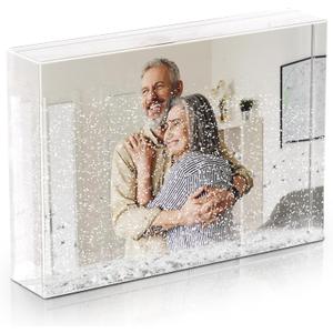 Christmas Glitter Liquid Picture Frame: Clear Photo Frame Plastic Acrylic Floating Sparkle Water Personalized Snow Globe Cute Family Couple Custom Gift (Silver, 4X6)