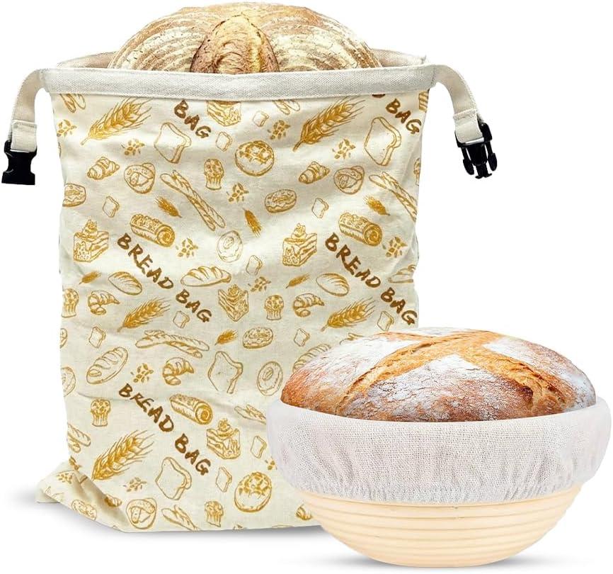 Banneton Bread Proofing Basket 9 Round with Linen Liner & Bread Bag  Sourdough Baking Supplies Kit | Natural Rattan Sourdough Proofing Basket, Bread Making Tools, Banneton Basket & Accessories