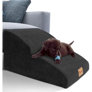 Topmart High Density Extended Foam Dog Ramp&Steps 2 Tiers,11.8" High,Non-Slip Dog Stairs,Soft Foam Pet Ladder with Waterproof Cover,Best for Injured,Older Cats,Pets with Joint Pain (Black)