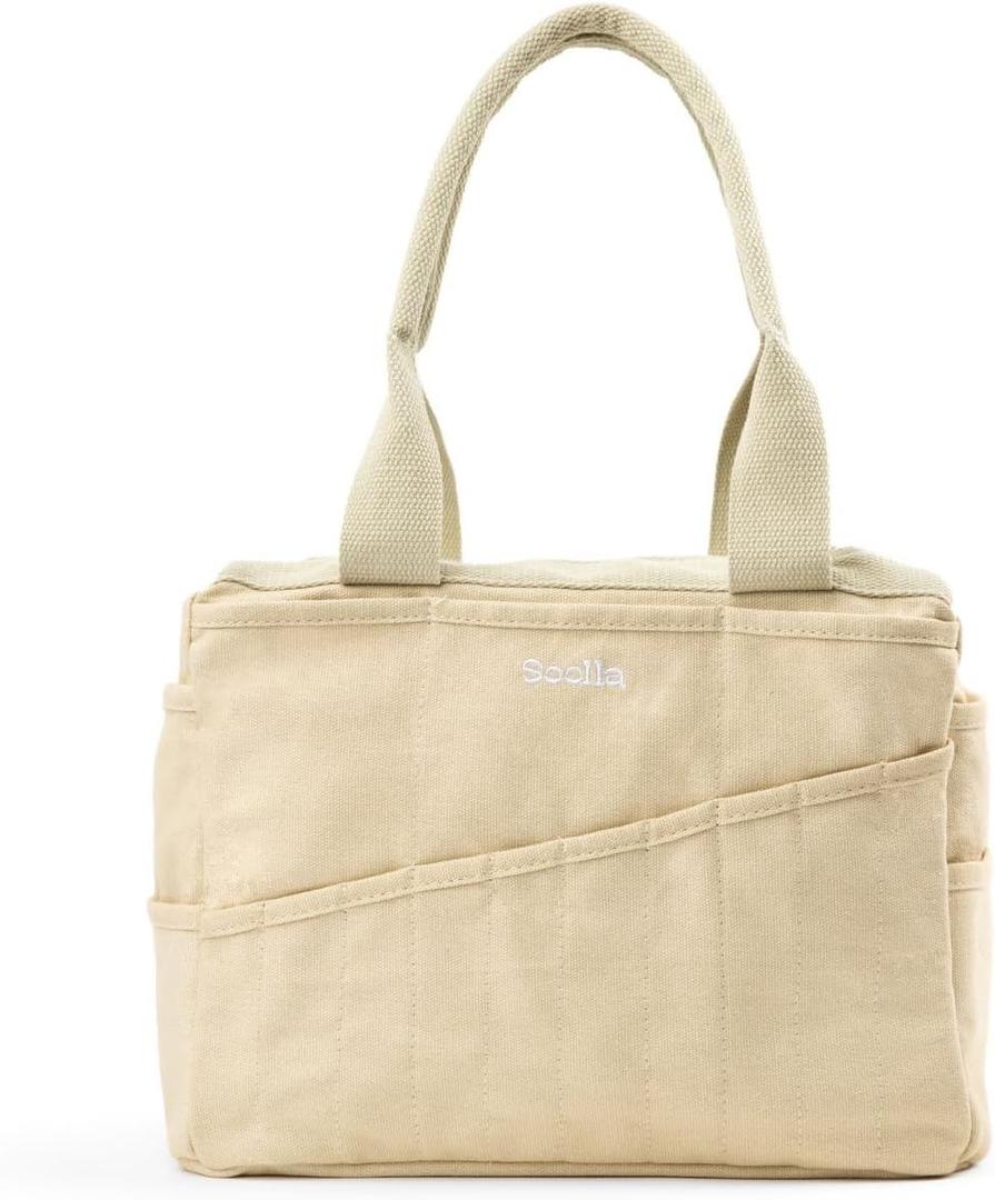 Soolla Studio Bag: Pottery Tool Bag & Craft Storage, Art Supply Organizer, Washable Tote, Knitting Yarn, Crochet Projects, 30 Pockets, 20+ Canvas Colors, Gift for Artists & Teachers (Boho Beige)
