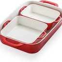 Sweejar Ceramic Bakeware Set, Rectangular Baking Dish for Cooking, Kitchen, Cake Dinner, Banquet and Daily Use, Casserole Dishes for Oven Porcelain Baking Pans (Red)