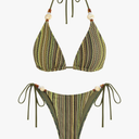 ZAFUL Women's Bikini Sets Beads Triangle Swimsuits 2 Piece String High Cut Cheeky Bathing Suits, S, Green