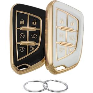 REPROTECTING TPU Key Fob Cover Compatible with Cadillac Escalade Escalade ESV (6 Buttons) (Black/White)