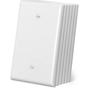 CML Oversized Blank Wall Plate, 6 Pack Jumbo Blank Outlet Covers, 1-Gang No Device Switch Plates, Over-Size 3.5 x 5.5, Impact Resistant, Gloss White, ETL Listed