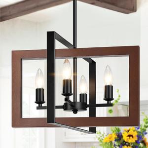 17" Farmhouse Reddish Brown Wood Chandelier, (4-Light, 17-Inch), Rustic Dining Room Light Fixtures Over Table, Adjustable Hanging Light Fixture for Kitchen, Living Room, Foyer, Entryway