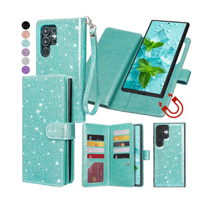 Varikke for Galaxy S23 Ultra Wallet Case Detachable with Card Holder for Women, Glitter Leather Strap Magnetic Flip Wallet Removable Phone Case Cover for Samsung Galaxy S23 Ultra 5G 6.8", Mint Green