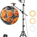 LUXSURE Selfie Ring Light with Stand for Phones, Ring Light Tripod for iPhone, Overhead Phone Mount 10.5" with Phones Stand and Remote, Phone Tripod with Light for Video Recording/Live Stream/Cooking