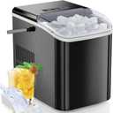 Countertop Ice Maker, 9 Cubes in 6 Mins, 26lbs in 24Hrs, 2 Sizes of Bullet Ice, Auto-Cleaning, Portable Ice Machine with Handle, Basket and Scoop for Home Kitchen, Party and Camping (Black)