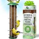 Finch Bird Feeder for Outdoors (16 Ports) Thistle & Nyjer Seed Hanging Feeder with 16 Ports and 8 Metal Perches, Chew-Proof Metal Design for Wild Birds
