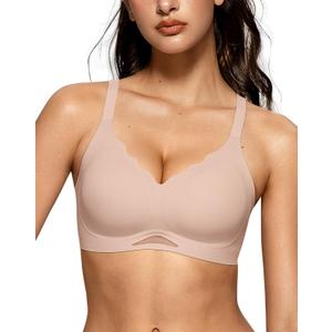 OEAK Womens Wireless Bras Scalloped Push Up Bralettes No Underwire Supportive Tshirt Bra Seamless Comfortable Everyday Bras (Medium, Nude)