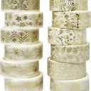 allydrew Elegant Gold Foil Washi Tape Box Set for Arts & Crafts, Scrapbooking, Stationery, Diary (12 Rolls), Gold Floral