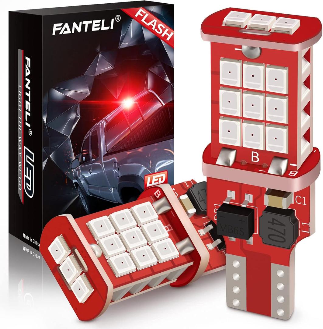 912 921 LED Bulb, Strobe Flashing 3rd Third Brake Center High Mount Stop Light, 300% Brighter Non-Polarity T15 906 904 902 W16W Brilliant Red