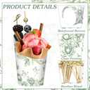 Tioncy 250 Pcs Charcuterie Cups with Cocktail Picks Sets, Bridal Shower Decoration 50 Charcuterie Cups with 200 Sticks for Wedding Baby Shower Floral Boho Witch Party Decorations (Green, Flower)