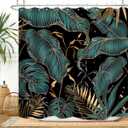 Green Gold Tropical Palm Leaves Shower Curtain Abstract Banana Leaf Modern Botanical Plant Nature Aesthetic Emerald Green Bathroom Decor Waterproof Fabric 72Lx72W Inch with Hooks