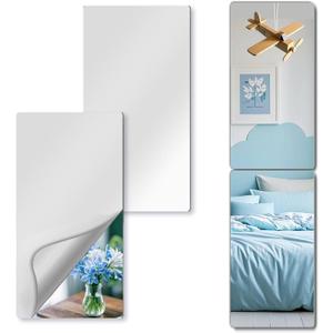 Unbreakable Mirror Tiles, 2PCS 24”x14” Peel And Stick on Mirror for Wall Mirrors Decorative, Toddlers for Kids Bedroom, Plastic Gym Frameless Door Small Adhesive Mirrors for Classroom Decor Stickers