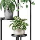 3 Tiered Plant Stand Indoor for Multiple Large Planter, Tall Heavy Duty Adjustable Folding Rack with Rustproof 7.9 Inch Wide Tray, Plant Shelf for Corner Living Room - BlackDisk