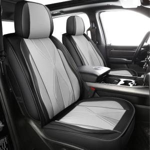 LINGVIDO Waterproof Faux Leather Seat Covers Fit for 2009-2024 Dodge Ram 1500 2500 3500 Seat Cushion Protector Truck Pickup Crew Quad Cab with Split Bench 40/60(Black+ Gray, Full Set Curved Back)