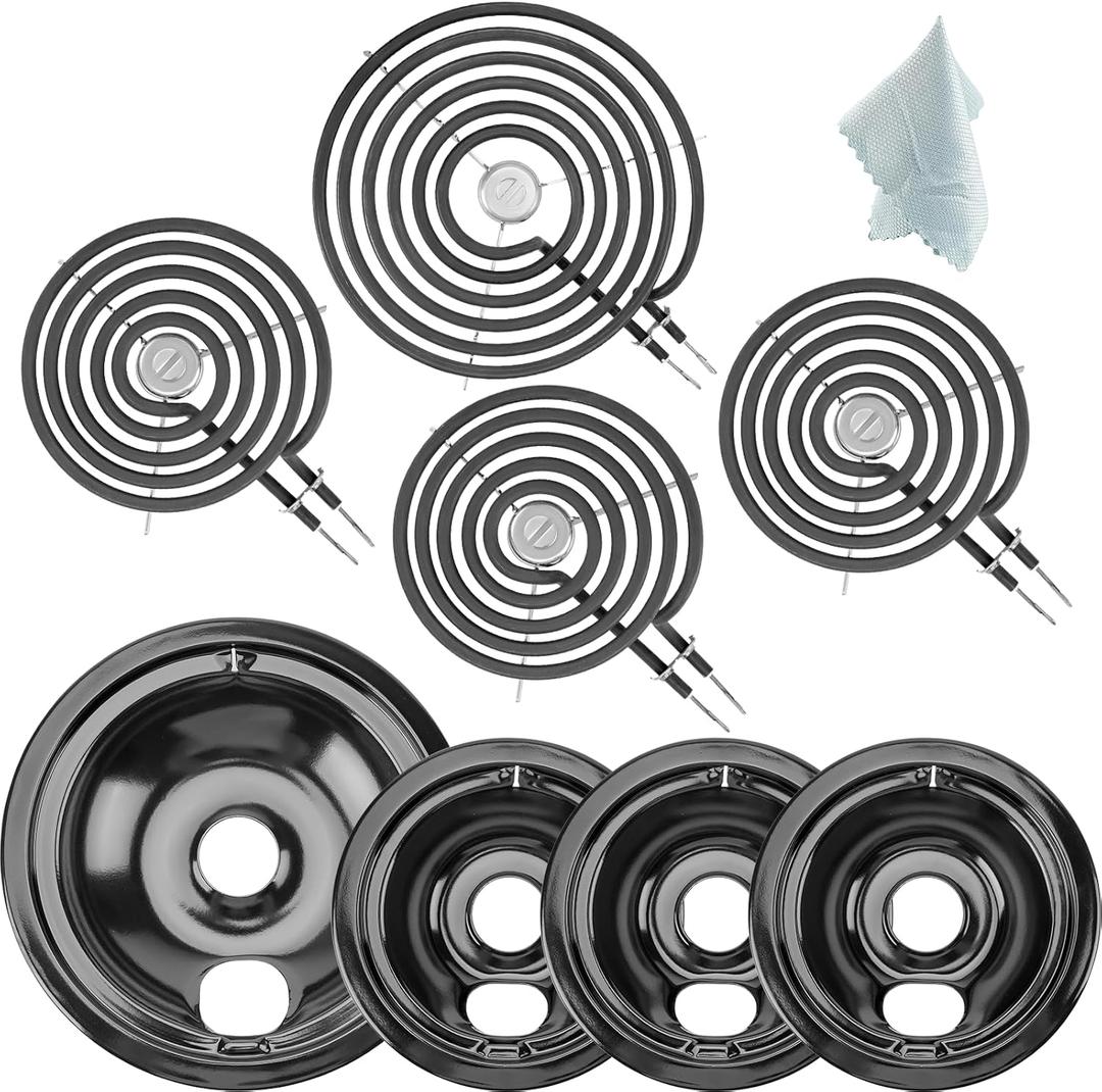 WB31M20(6") WB31M19(8") Porcelain Drip Pan Set & WB30M2(8") WB30M1(6") Electric Range Burner Element Unit Set by Cenipar-Compatible with GE Hotpoint Kenmore Range/Stove-Includes 36 and 18