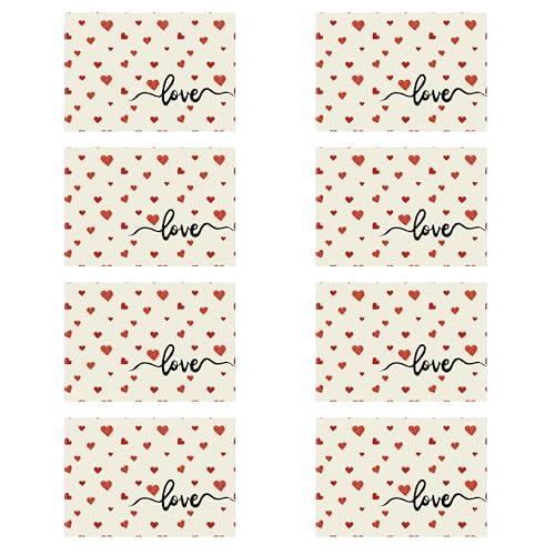 XCHI Red Little Love Hearts Valentine's Day Placemats Set of 8 Table Mats for Party Home Kitchen Dining Table Decorations 12x18 Inch