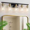 DIKAIDA 5-Light Black and Gold Bathroom Vanity Light, 30" Modern Vanity Lighting Fixture, Bathroom Light Fixtures, Wall Sconces with Clear Glass Shade, Black Bathroom Wall Light Over Mirror