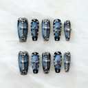 Gothic Press-On Nails, Long Ballerina Shape, Blue with Chrome and Pearl Accents, Handmade False Nail 10 Pieces (Small, LS) (0.11 Fl Oz (Pack of 1))