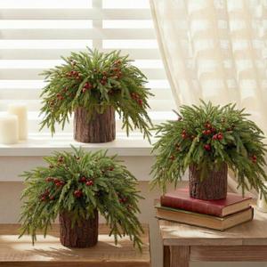 3 Sets Christmas Norfolk Pine Stems with Pinecones Berries 12 Inch Faux Artificial Greenery Plants Norfolk Branches Picks Christmas Table Decor for Vase Xmas Home Garland Decor (Berry)