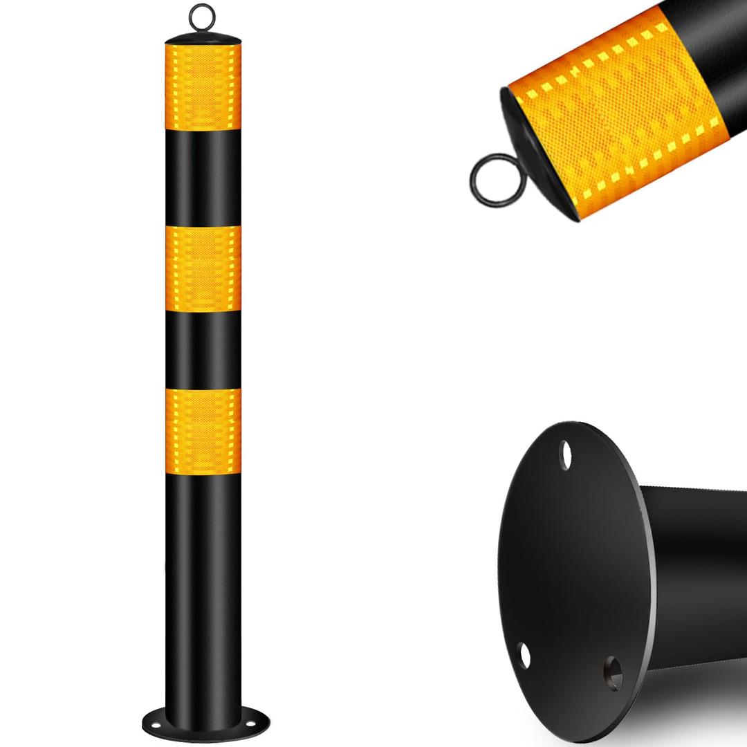 Safety Bollard Post, Bollards Steel 37 inch, Night Reflective Design, Traffic Bollards for Driveway, Warehouse, Parking Barrier (1 Pcs) (1 Pcs)