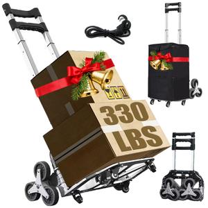 Stair Climbing Cart, 330LB Capacity Collapsible Stair Climbing Dolly,Cart for Stairs with Bungee Cord and Swivel Wheels 50L Shopping Bag,Hand Trucks for Moving Shopping, Office Use